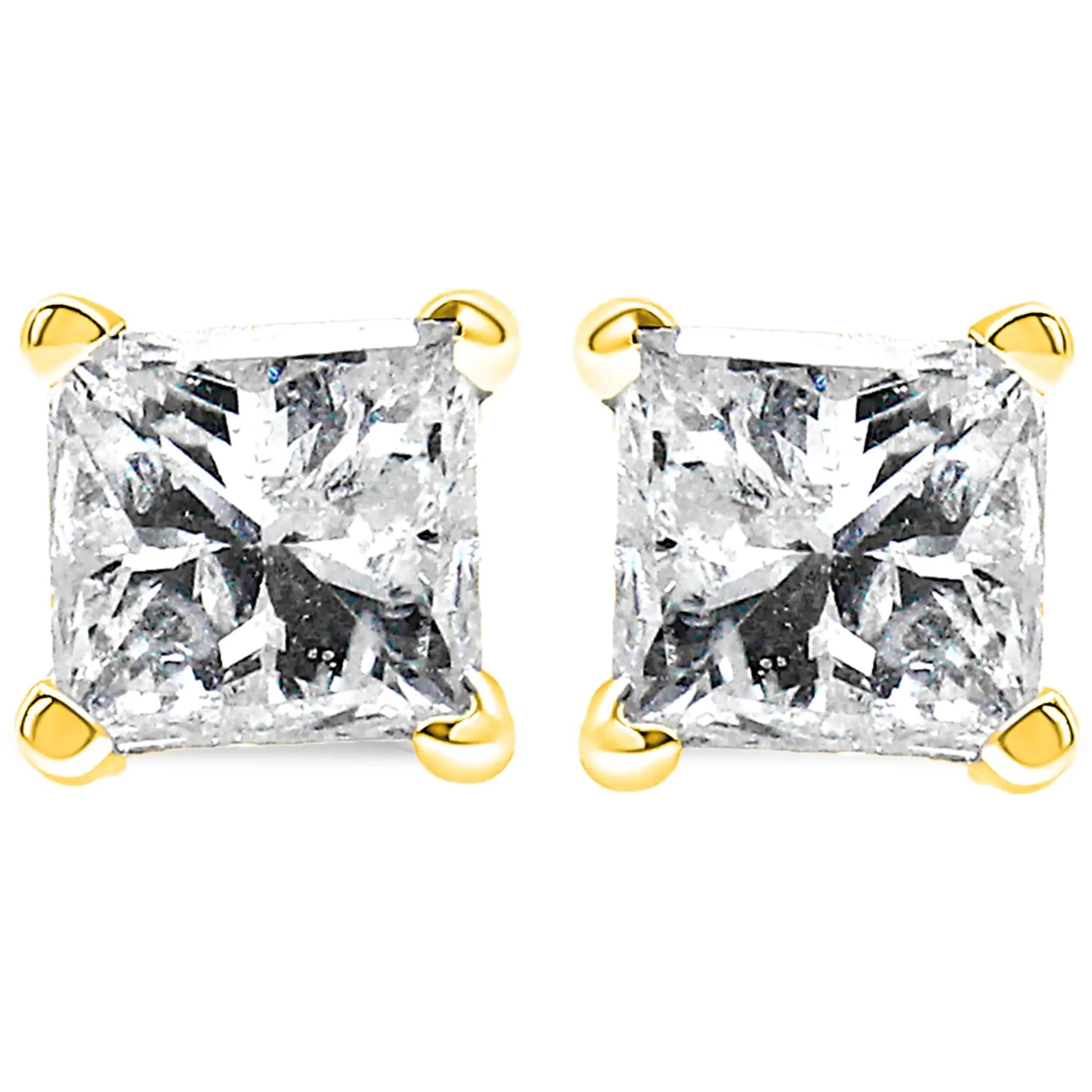 IGI Certified 1/2 Cttw Princess-Cut Square Diamond 4-Prong Solitaire Stud Earrings in 14K Yellow Gold (I-J Color, SI1-SI2 Clarity)-C.K Jewelry