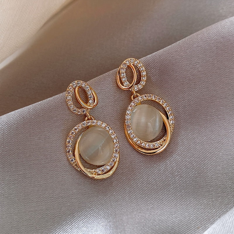 Circular Gold Drop Earrings-C.K Jewelry