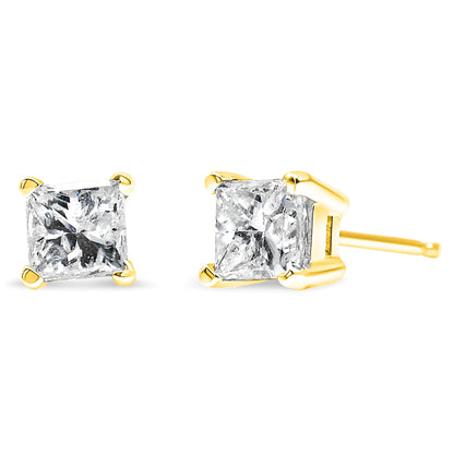 IGI Certified 1/2 Cttw Princess-Cut Square Diamond 4-Prong Solitaire Stud Earrings in 14K Yellow Gold (I-J Color, SI1-SI2 Clarity)-C.K Jewelry