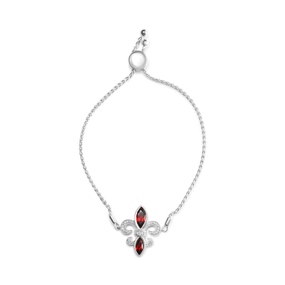 .925 Sterling Silver Marquise Garnet  and Diamond Accent