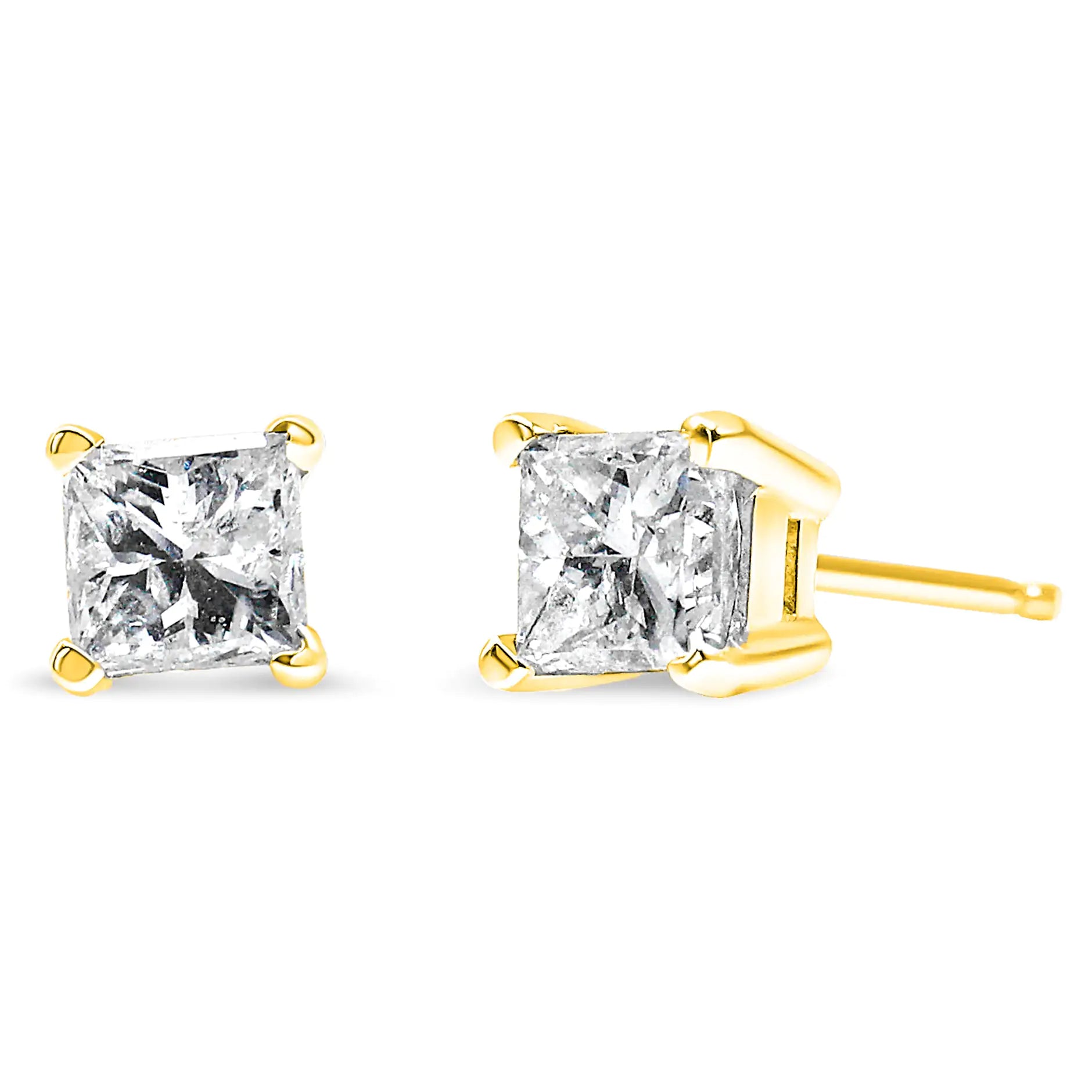 IGI Certified 1/2 Cttw Princess-Cut Square Diamond 4-Prong Solitaire Stud Earrings in 14K Yellow Gold (I-J Color, SI1-SI2 Clarity)-C.K Jewelry